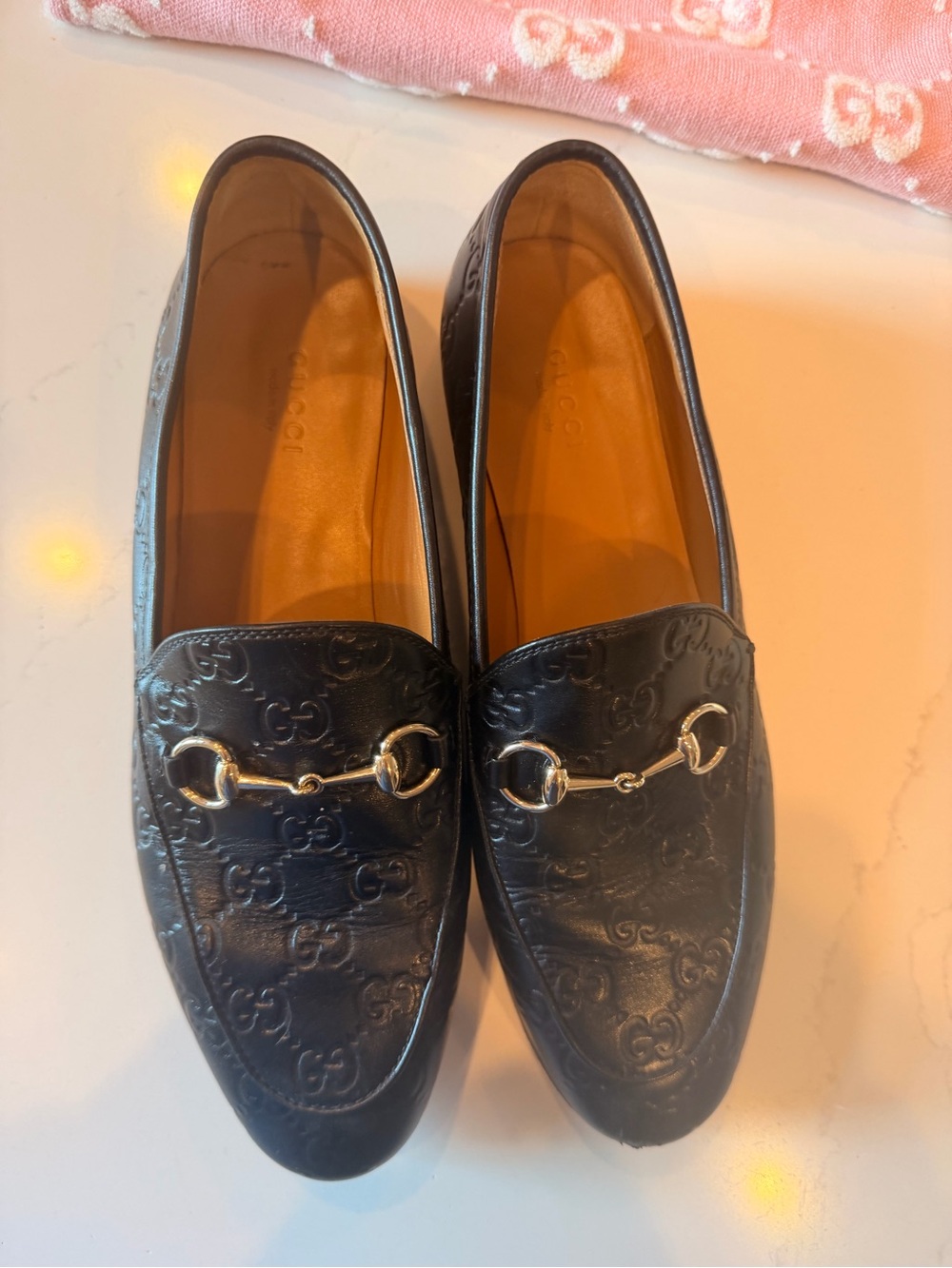 Gucci Black Embossed Leather Horsebit Loafers with Gold Hardware